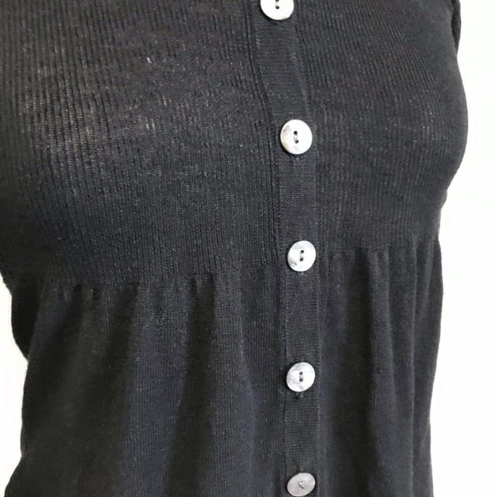 Trina Turk linen blend long sleeve button front black fitted cardigan top - Picture 6 of 11